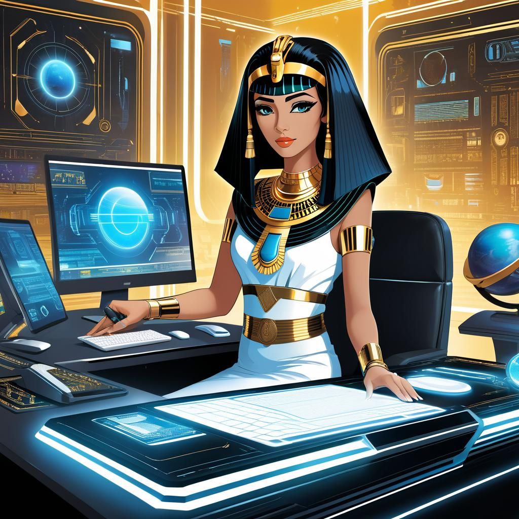 Cleopatra in a Modern Futuristic Office