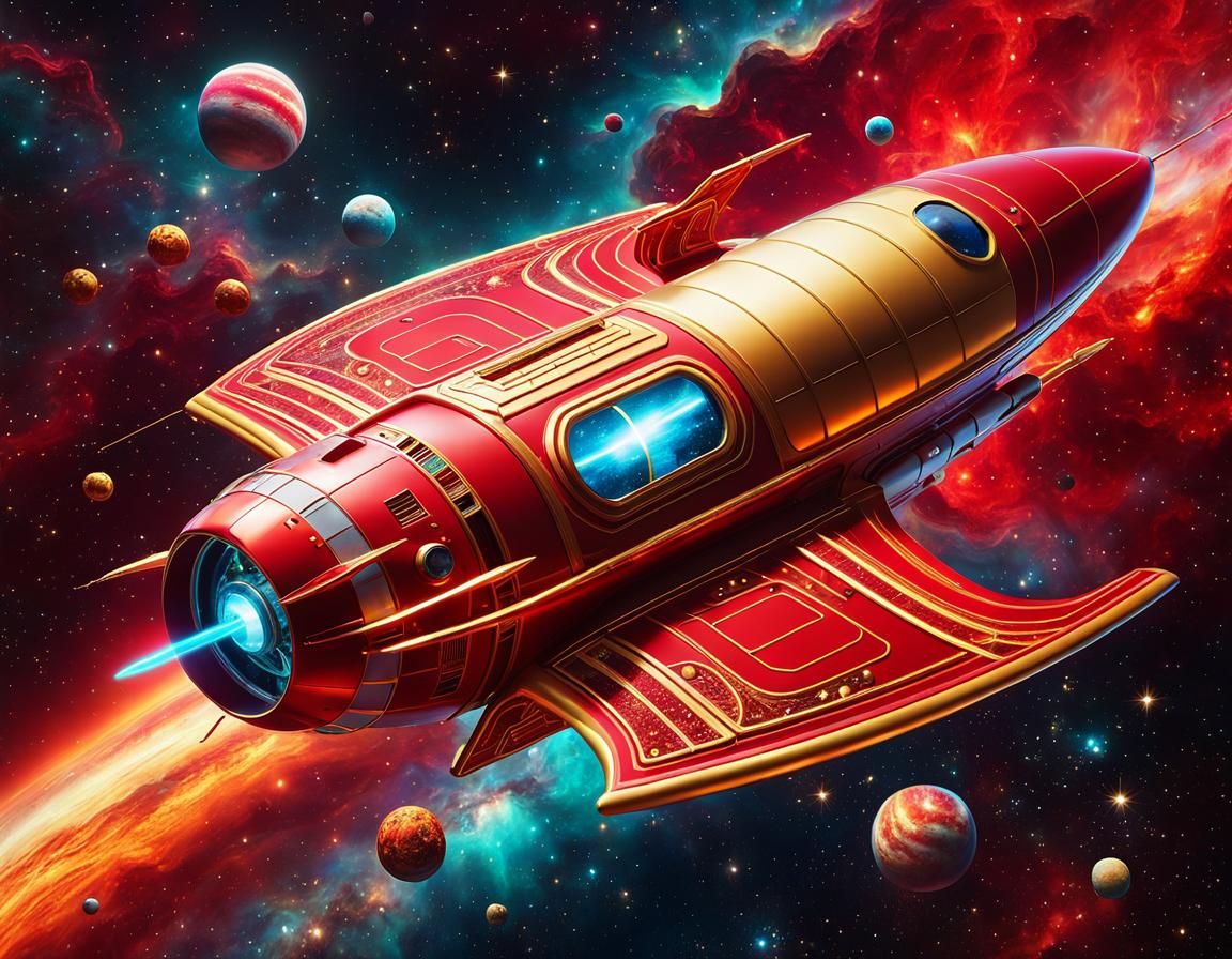 Retro Spacecraft in Art Nouveau Style