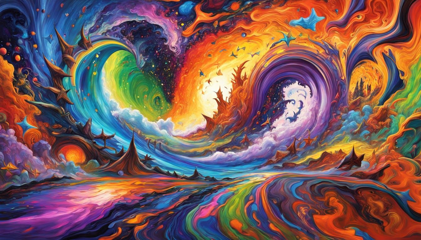 Vibrant Cosmic Dance in Impasto Oil