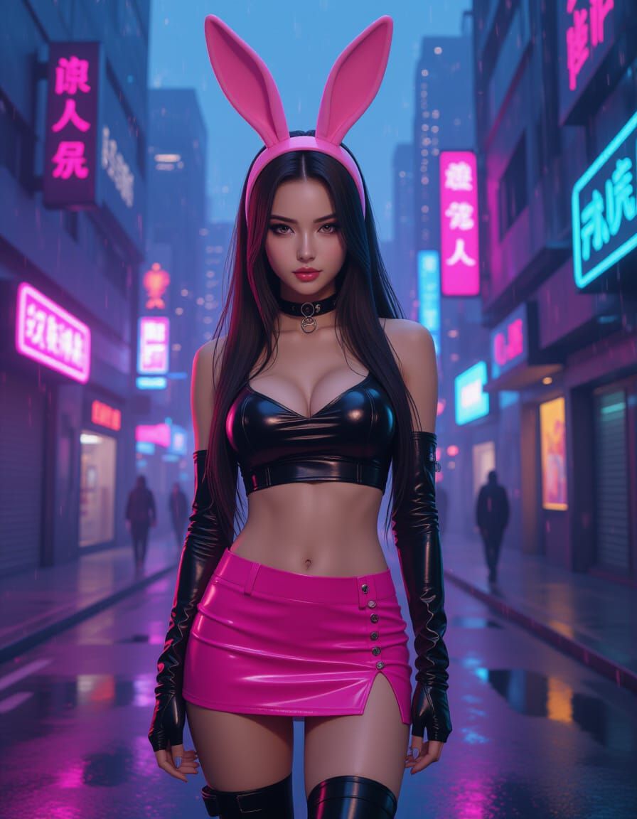Cyberpunk Woman in Neon Cityscape