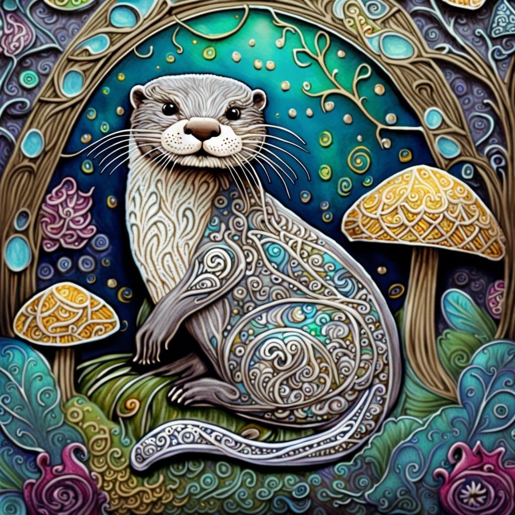 Lace Otter with Filigree in Magical Forest