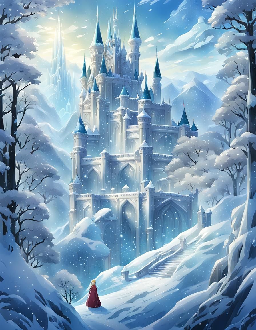 Snow Queen's Winter Palace in Anime Style