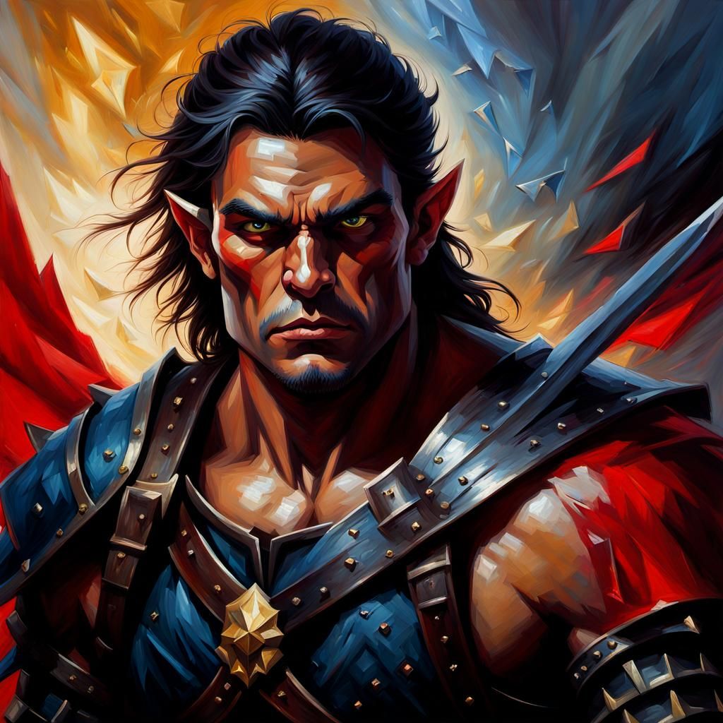 Half-Orc Warrioress in Expressionist Oil Painting Style