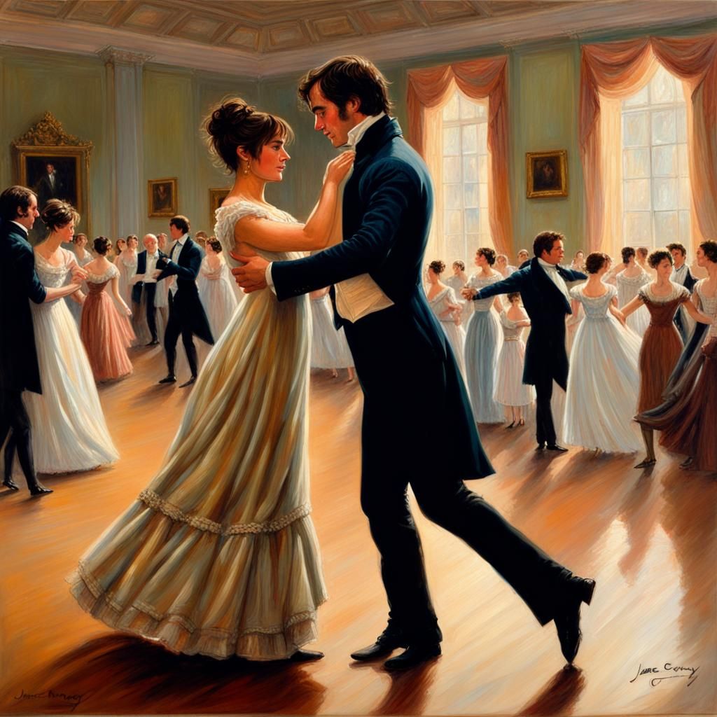 Mr. Darcy and Elizabeth Dancing, Oil Painting