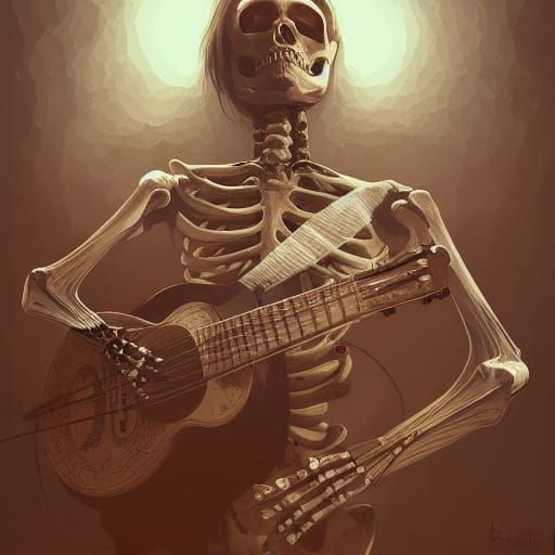 Detailed Skeleton Musicians Portrait in Volumetric Lighting
