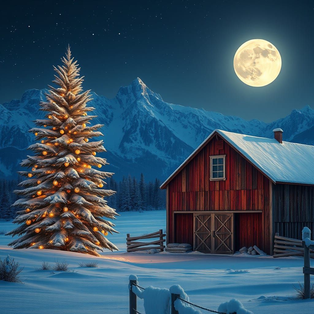 Winter Wonderland beneath the Teton Peaks at Full Moon