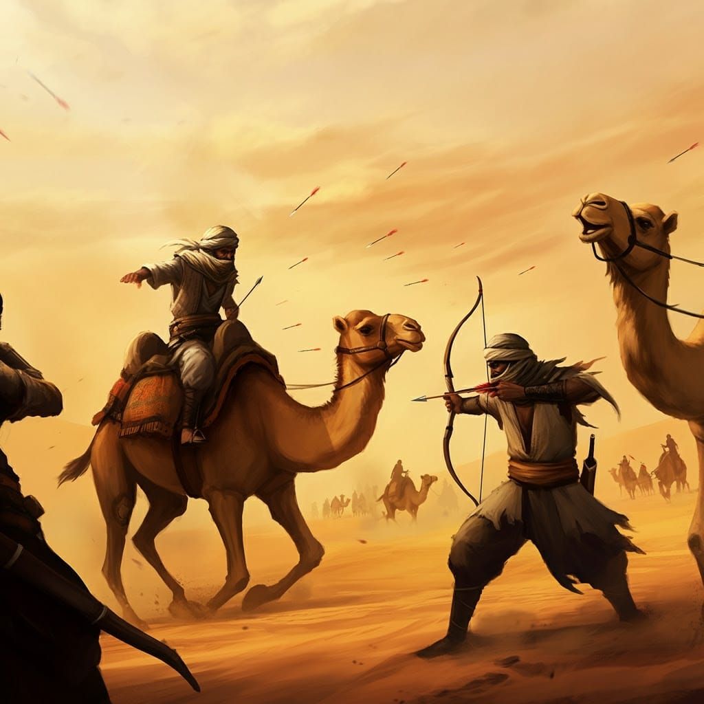 Desert Bandits Ambush Caravan in Digital Painting Style