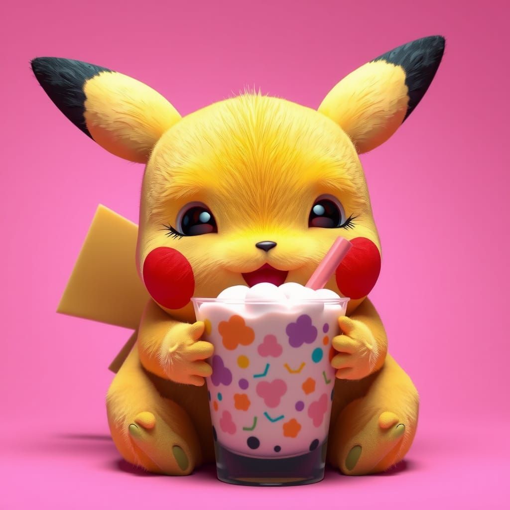 Hyper-Realistic Pikachu Enjoys Whimsical Boba Moment in Past...
