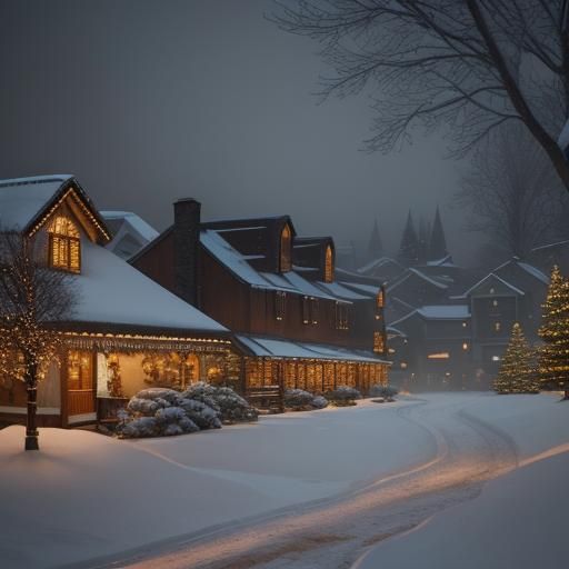 Ornate Holiday Scene in Snowy Village: HDR Photography