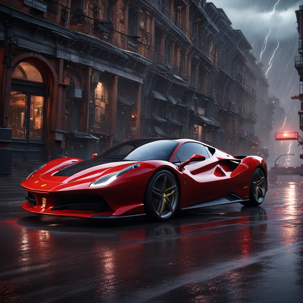 Ferrari SF90 in Stormy Cyberpunk City, 4K