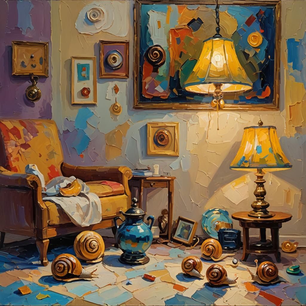 Living Room Lamp and Snails as Impasto Painting