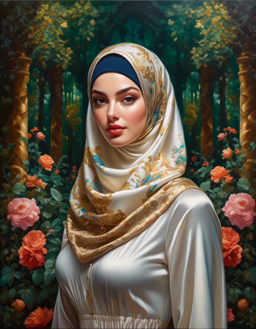 Mystic Forest: Beautiful Woman in Hijab and Mask