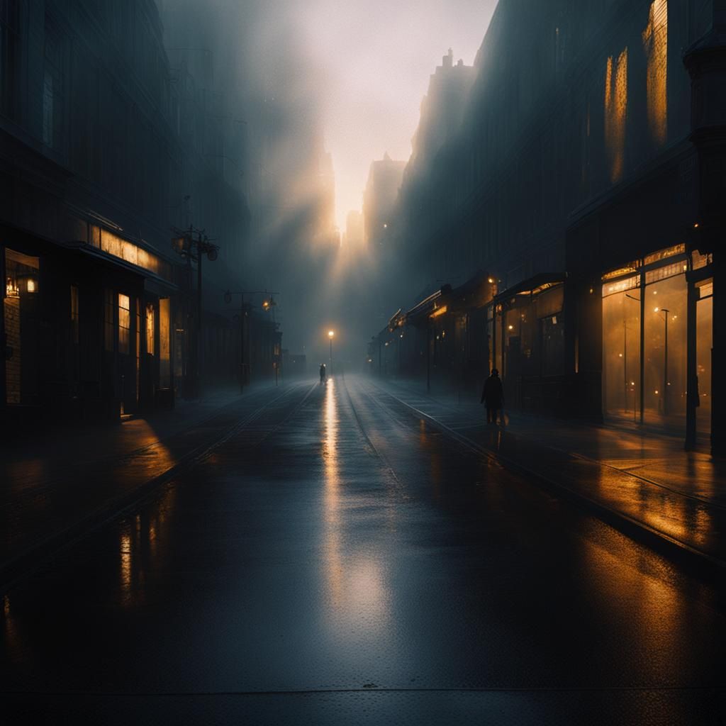 Atmospheric City Street at Sunset: Color Photography