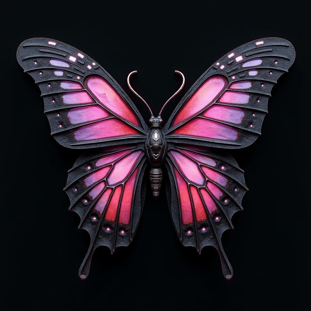 Cyberpunk Butterfly with Iridescent Wings Digital Art