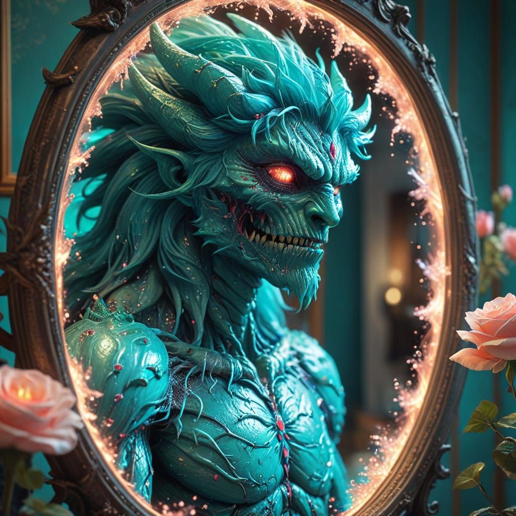 Monster in Rose Mirror: Fantasy Anime Art