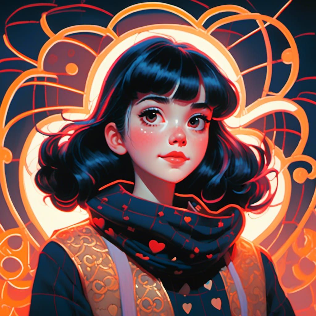 Anime Girl with Scarf in Gothic Style