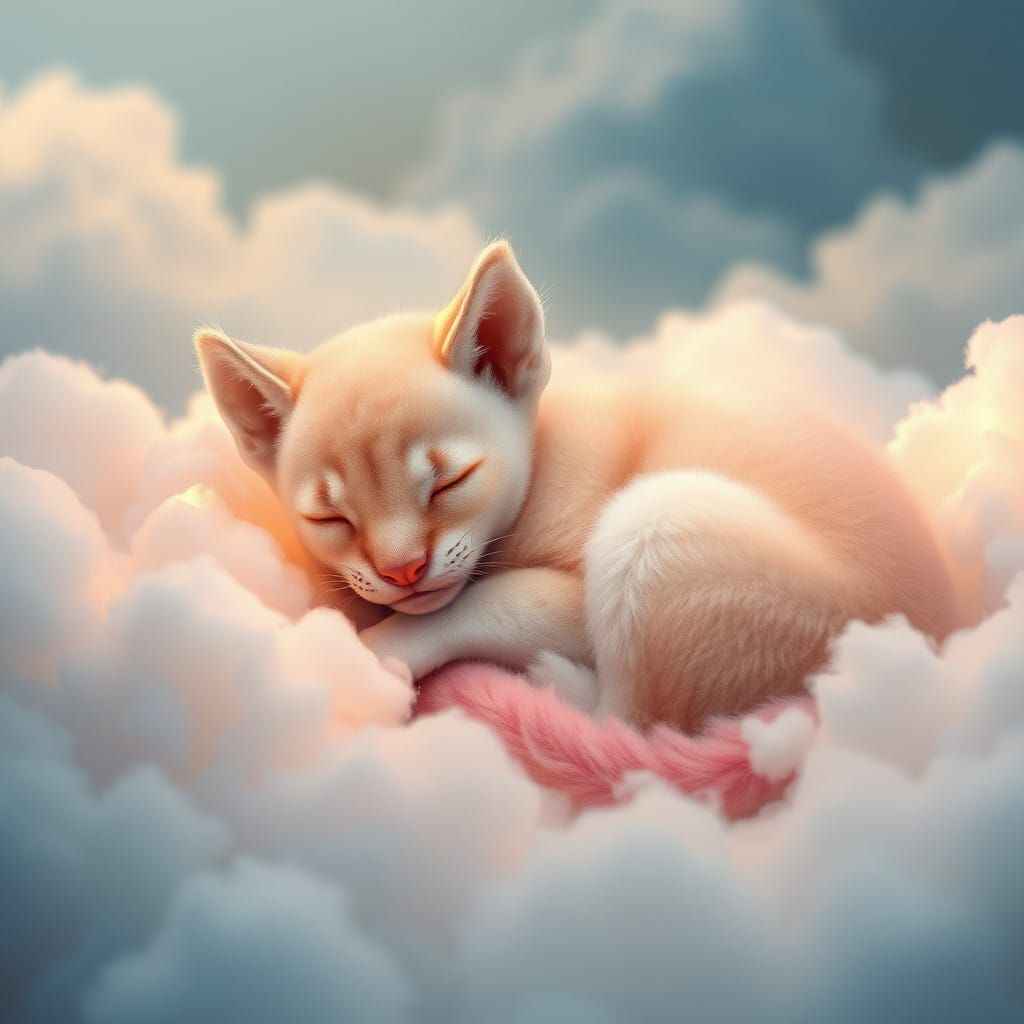 Dreamy Cloud Puma in Whimsical Fantasy Landscape