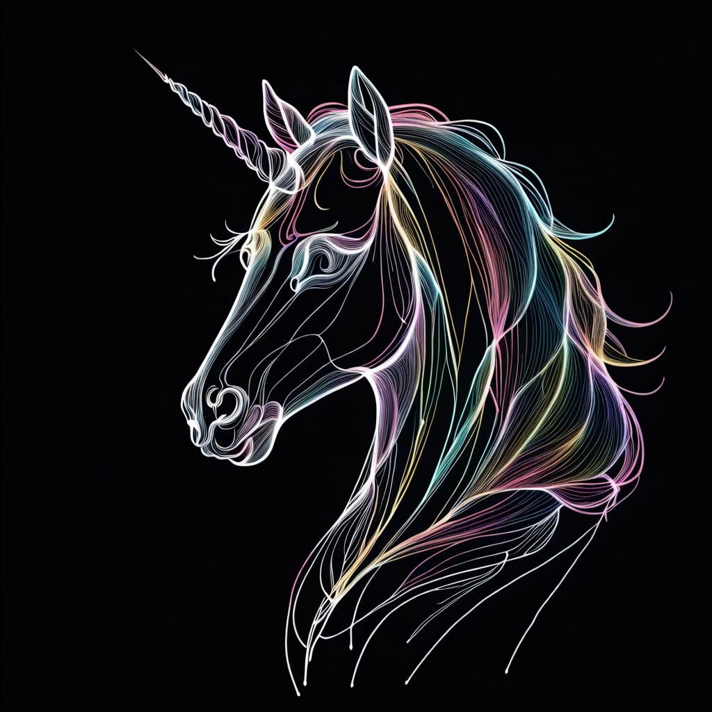 Abstract Unicorn Line Art on Black