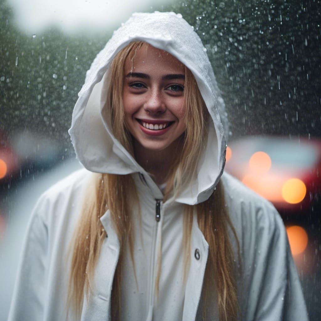 Beautiful Trans Woman with Blond Hair in Rain