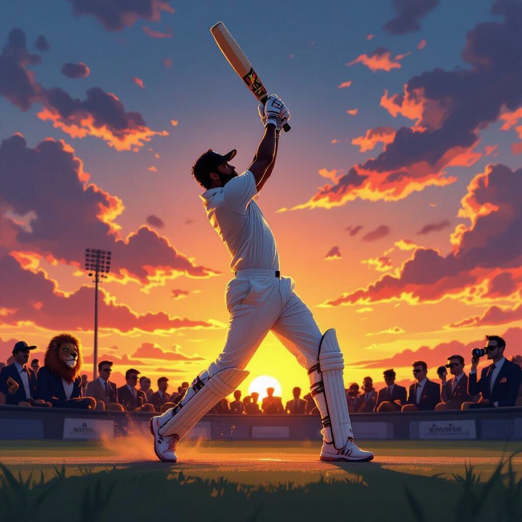 Cricket Fast Bowler Delivers Ball with Animal Spectators