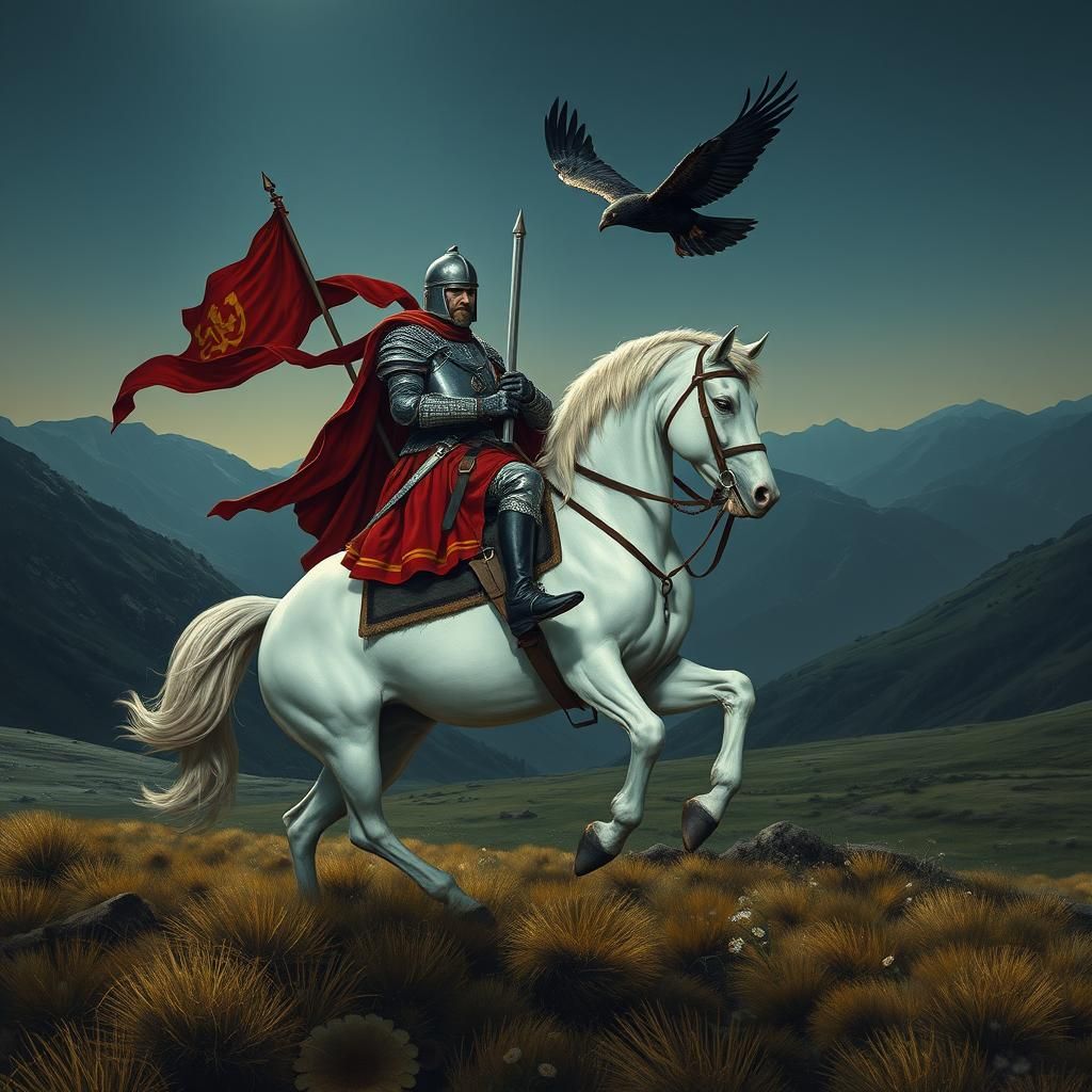 Armored Knight on Rearing Horse with Eagle