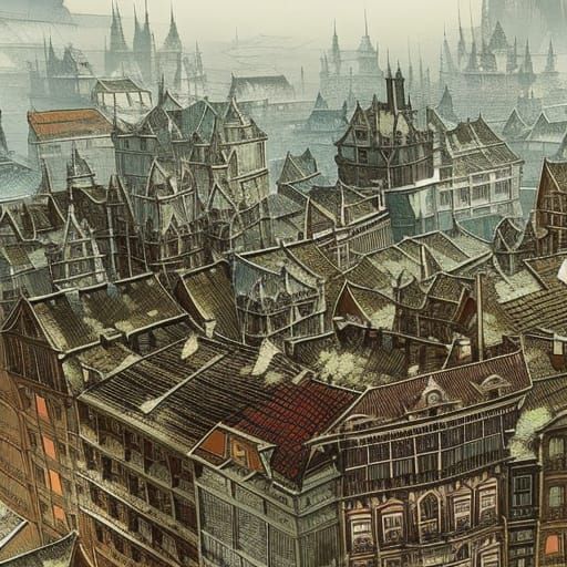 Budapest Castle Quarter: Hyperrealistic Ink Illustration