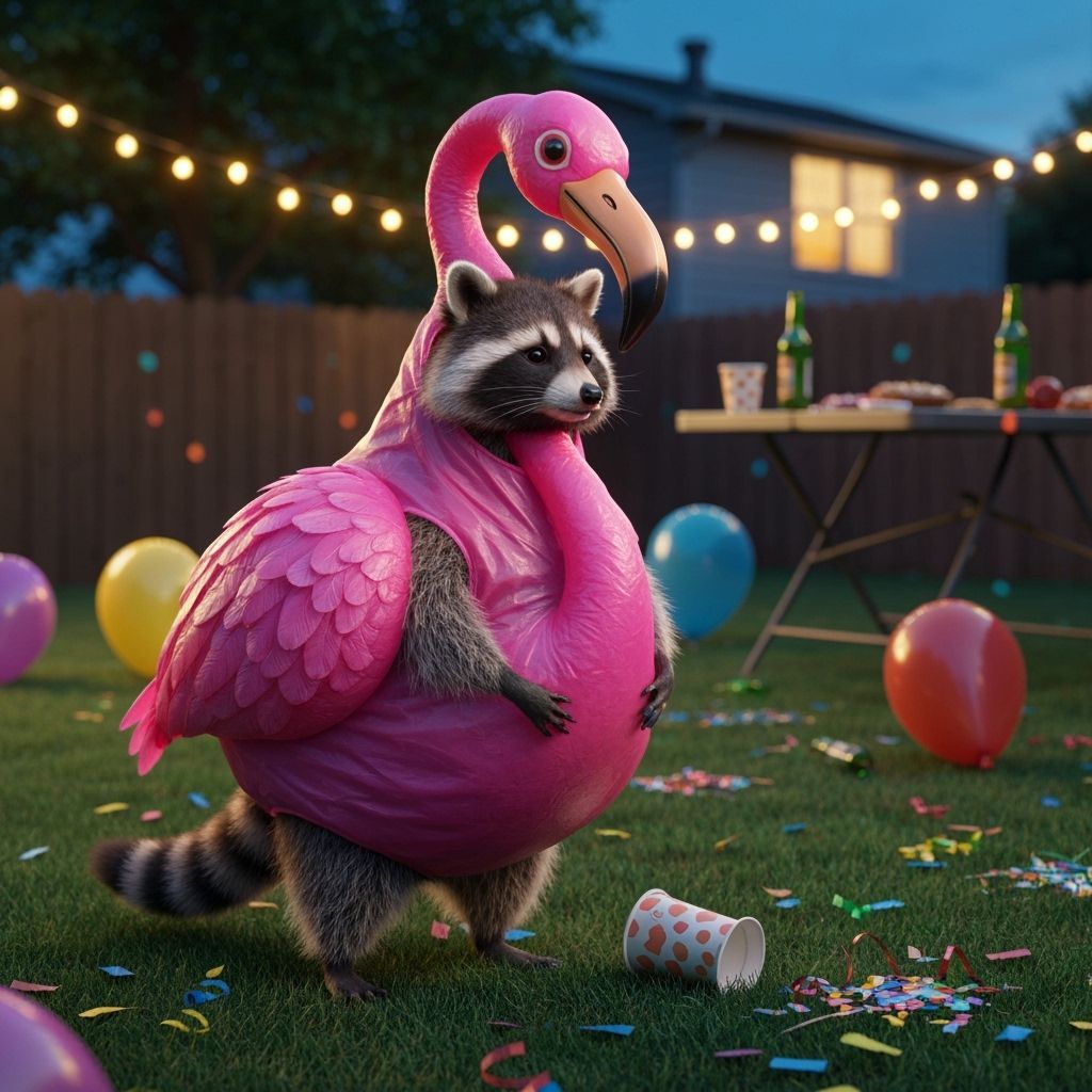 Raccoon in Flamingo Costume at Aftermath Party