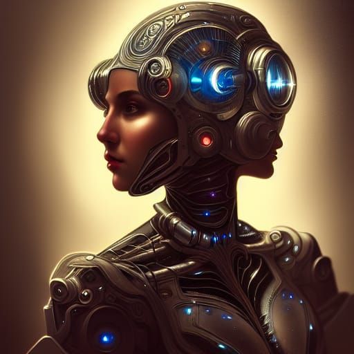 Renaissance Woman with Cybernetic Enhancements in Sci-Fi Sty...