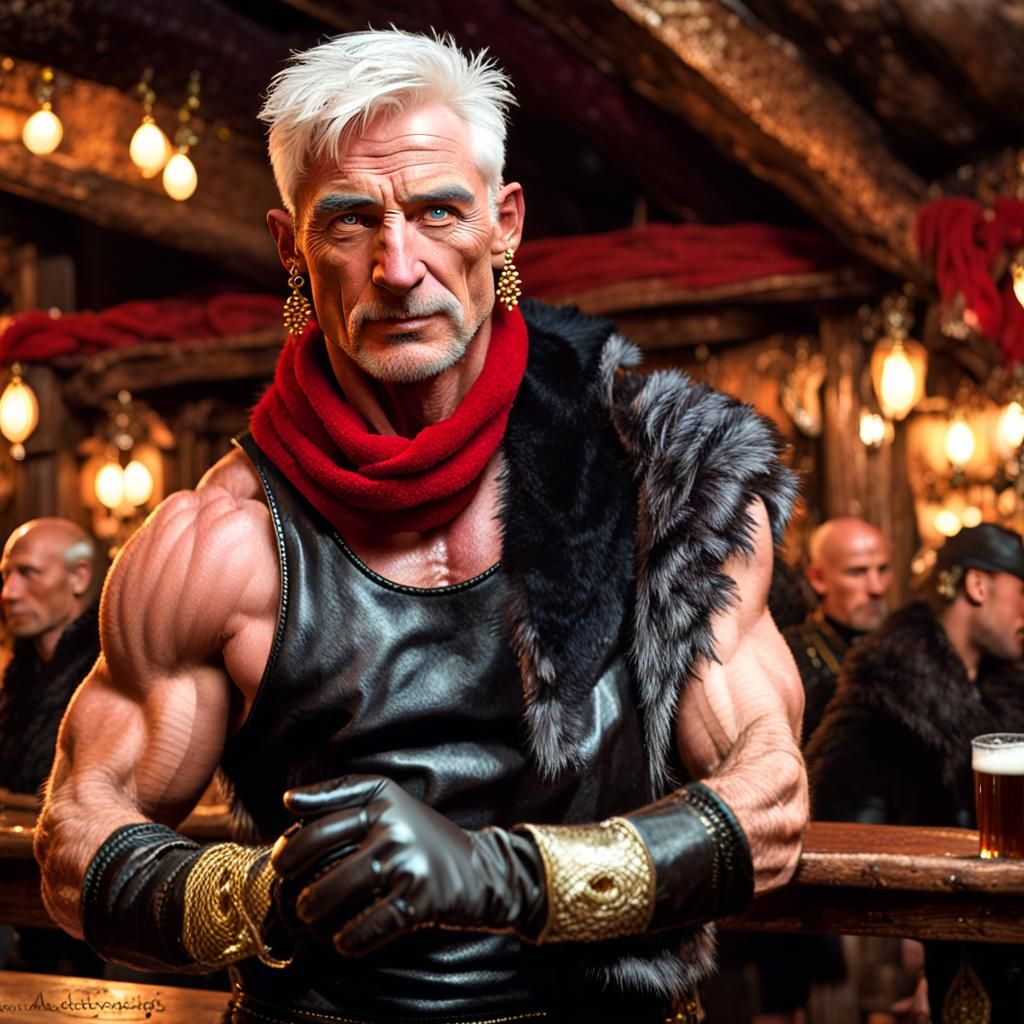 Renaissance Warrior Serving Ale in Old Tavern