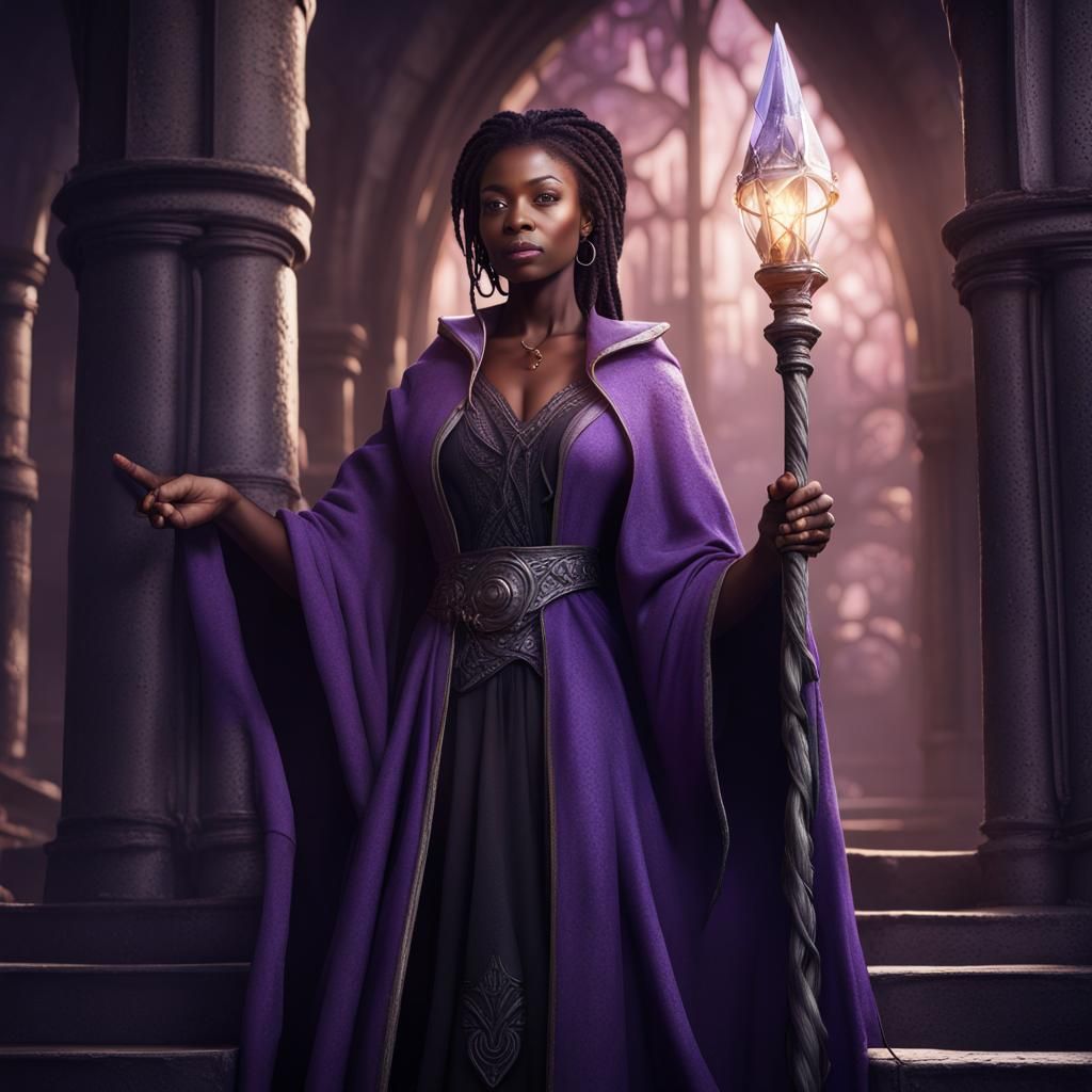 Fantasy Wizard: Black Woman in Purple Robes
