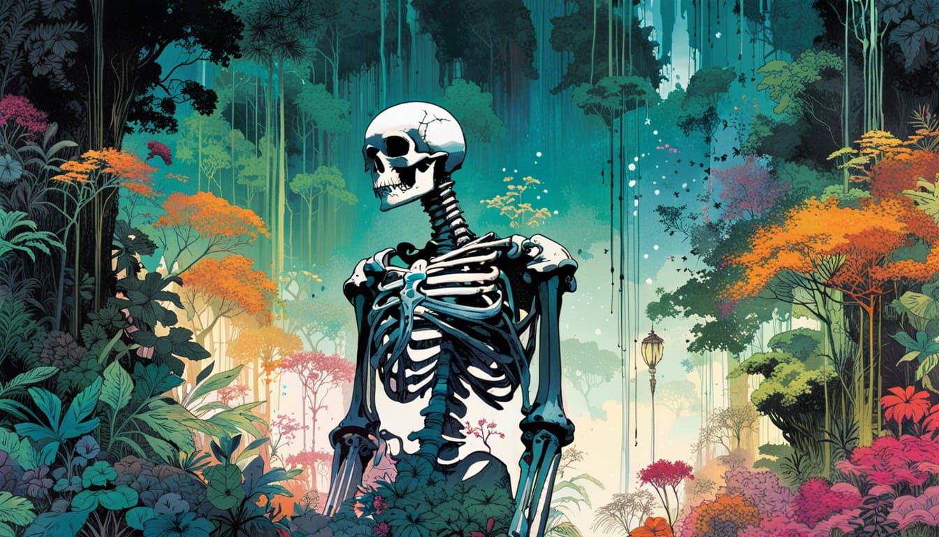 Skeleton on Pandora in Double Exposure Style