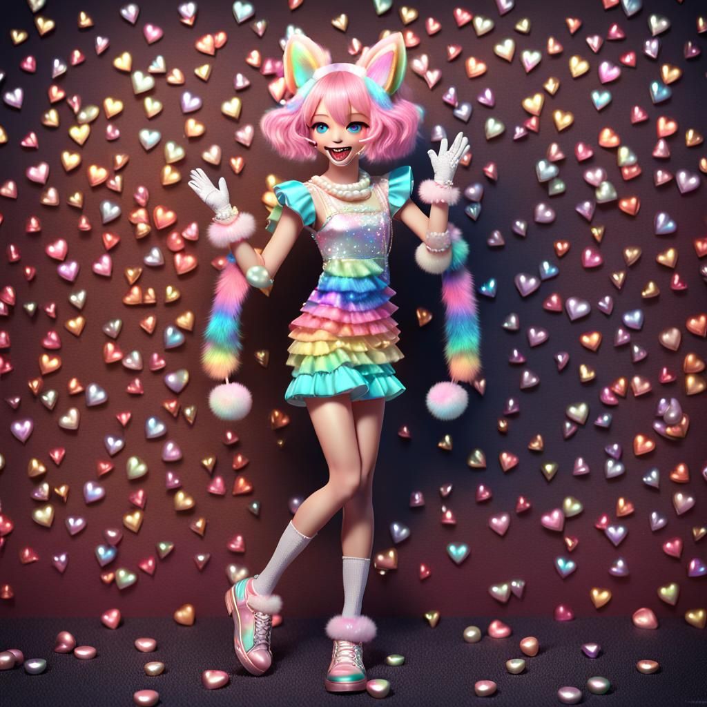 Rainbow Kitsune Portrait in Fantasy Style