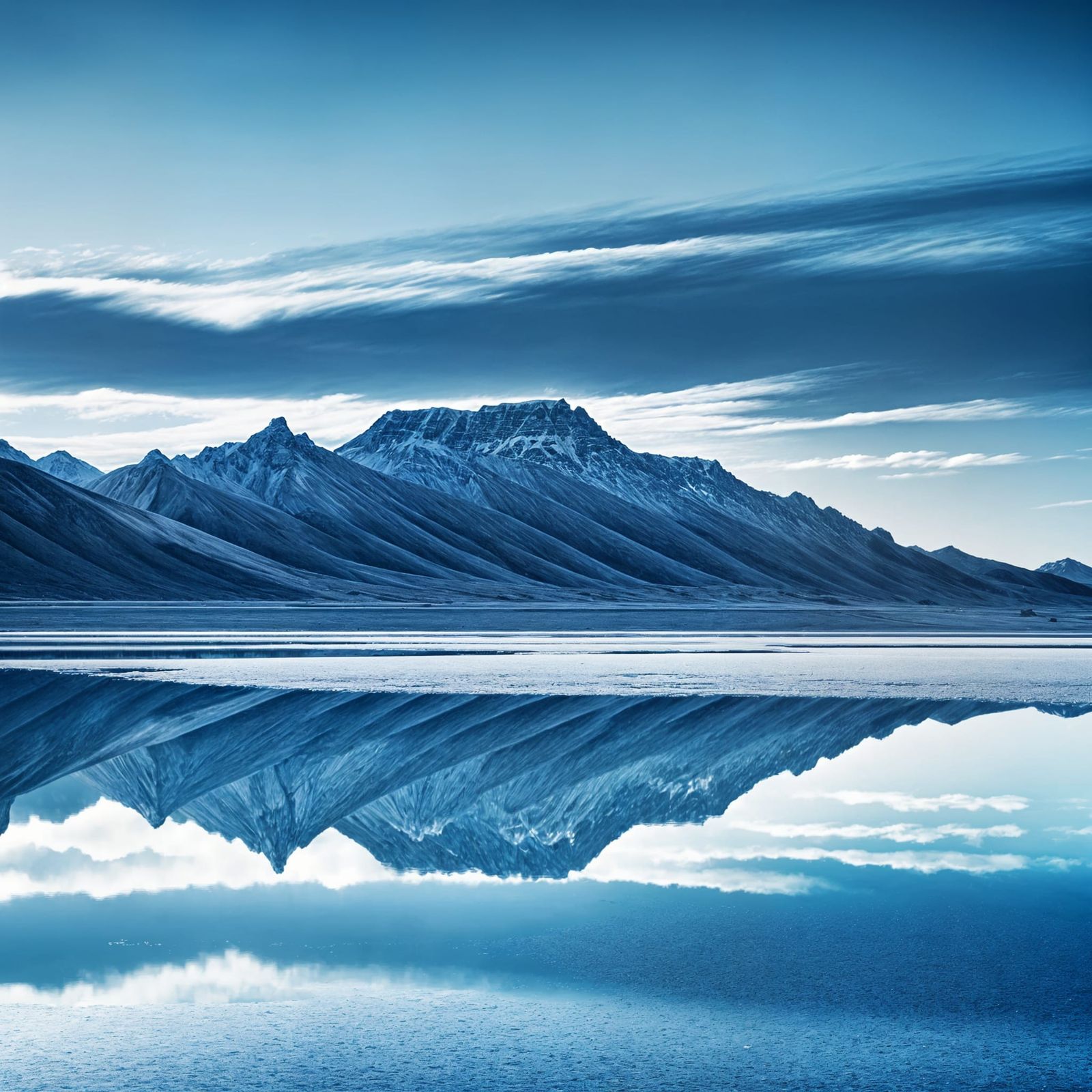 Serene Blue Monochromatic Salt Lake Reflection
