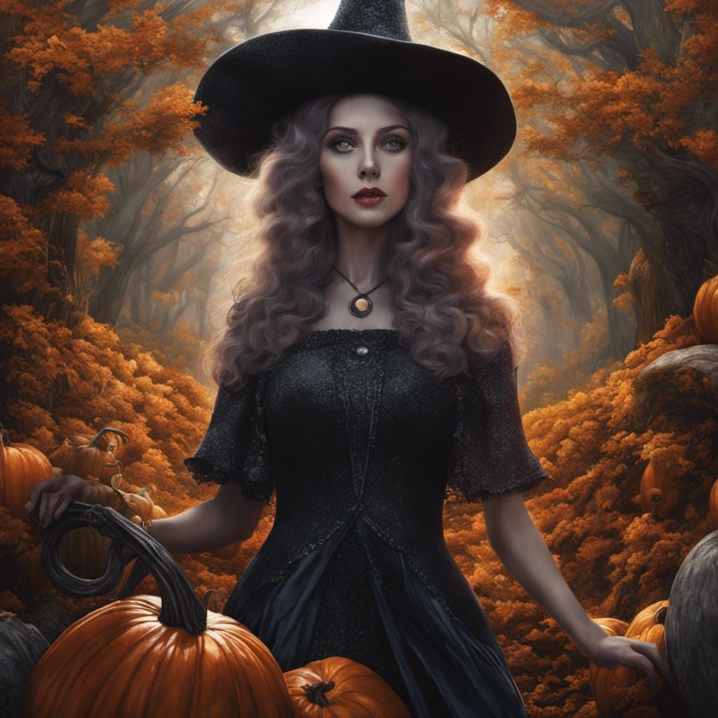 Witch Portrait in Pointillist Tim Burton Style