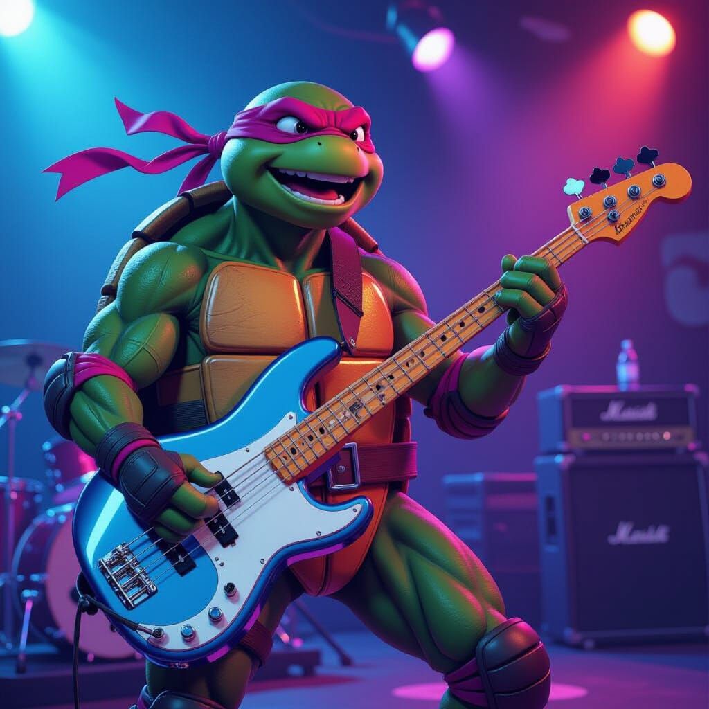 Ninja Turtle Rock Star in 3D Anime Style