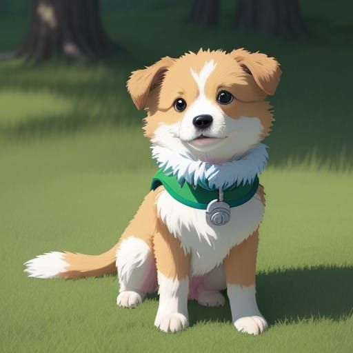 Whimsical Puppy Dog in Studio Ghibli Style