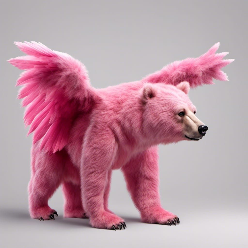 Hyperrealistic Winged Pink Bear