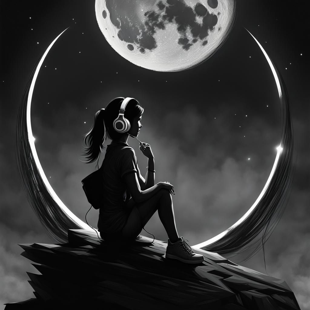 Girl Studying on Moon in Sinister Style