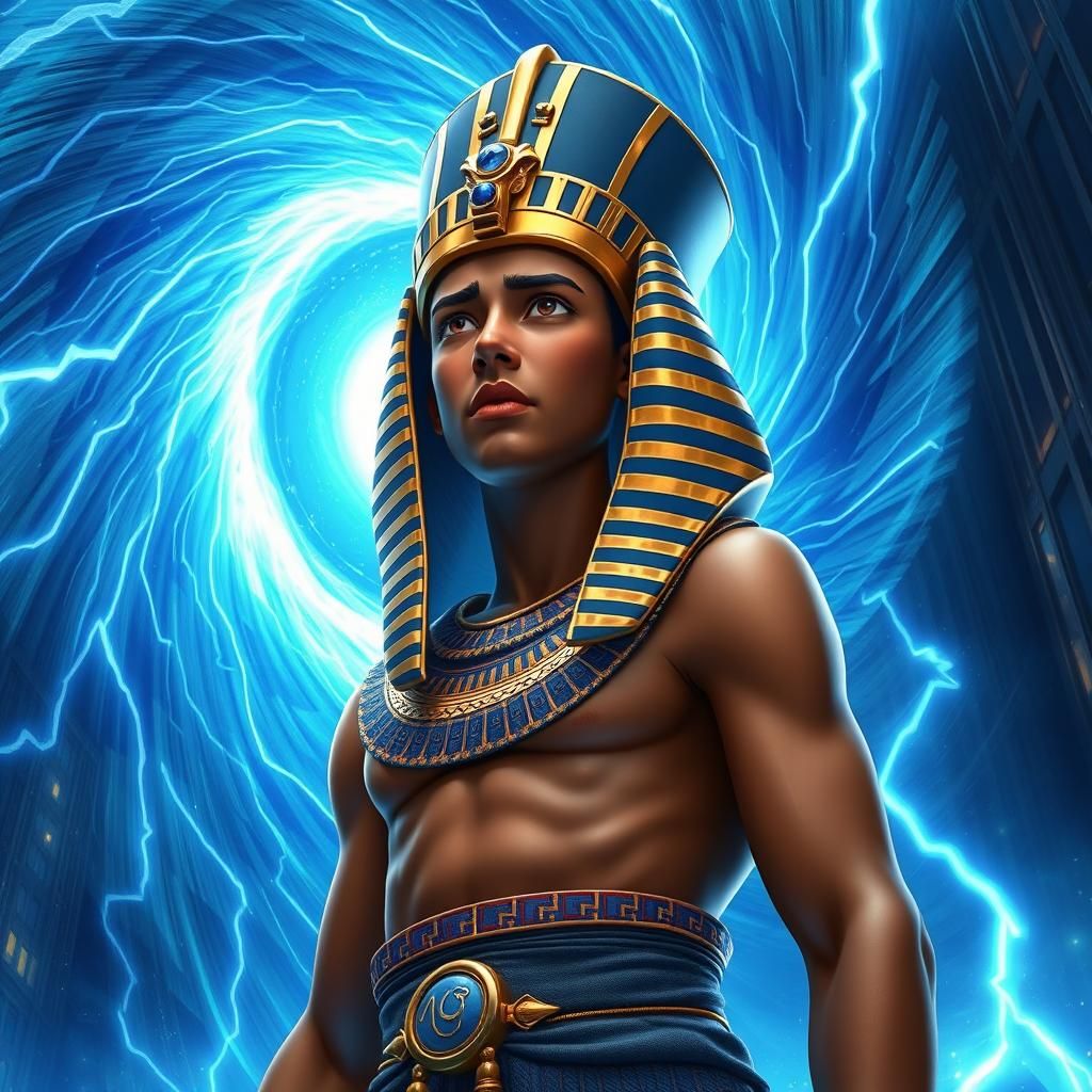 Egyptian Pharaoh in Sci-Fi Portal, 3D Render