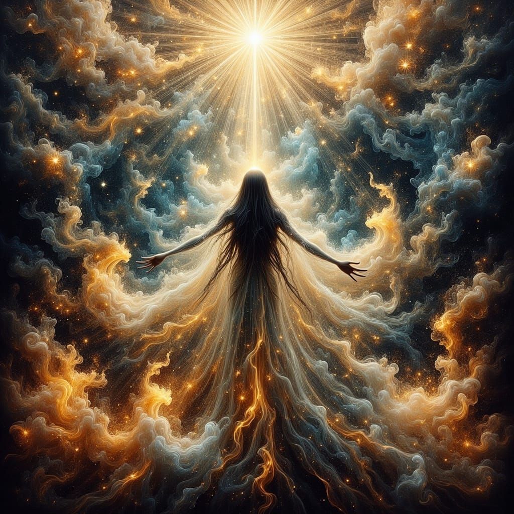 Ethereal Cosmic Renaissance Painting of Celestial Spirits