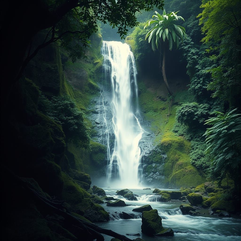 Dreamlike Waterfall in Muted Colors