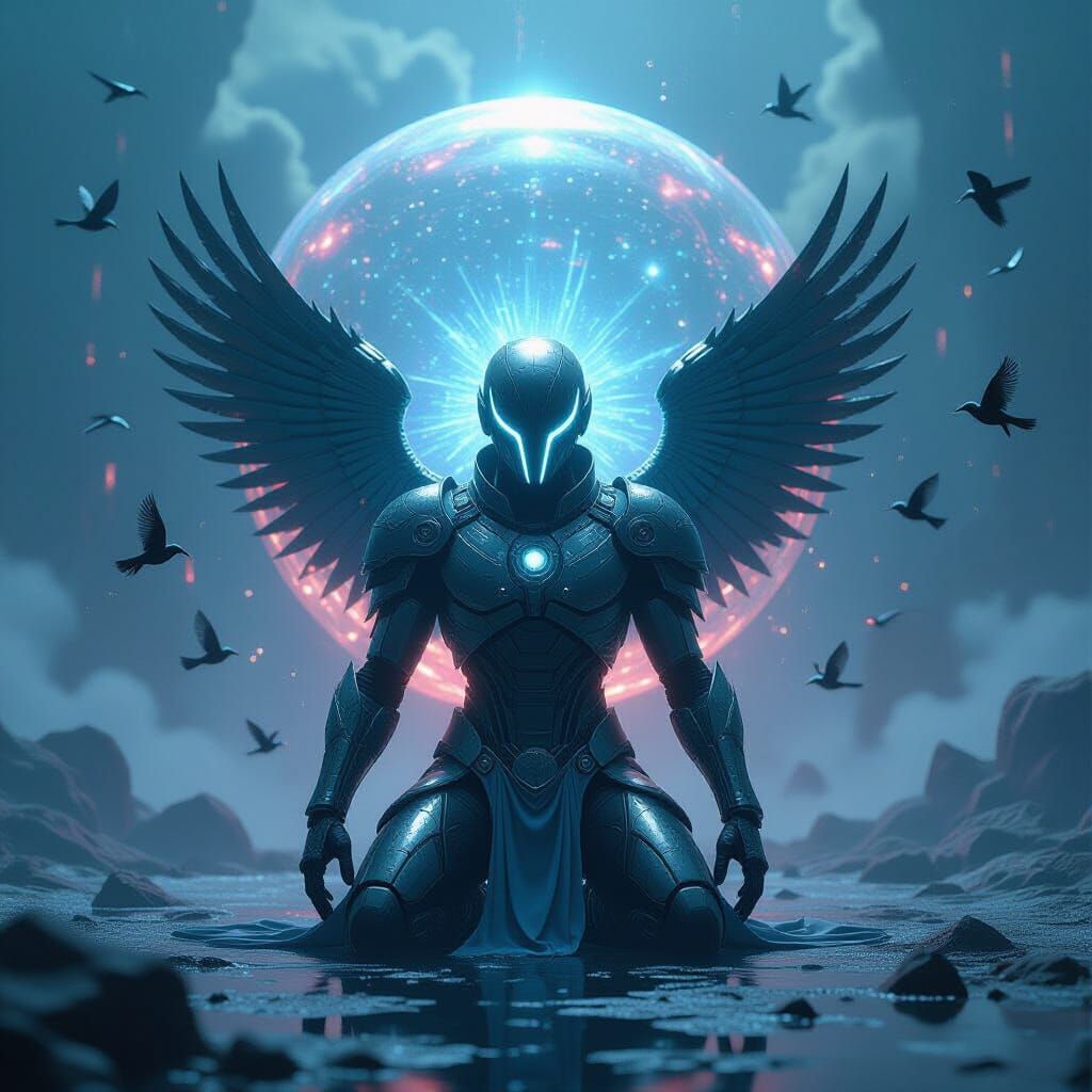 Machine Deity Kneels in Decaying Hypersphere