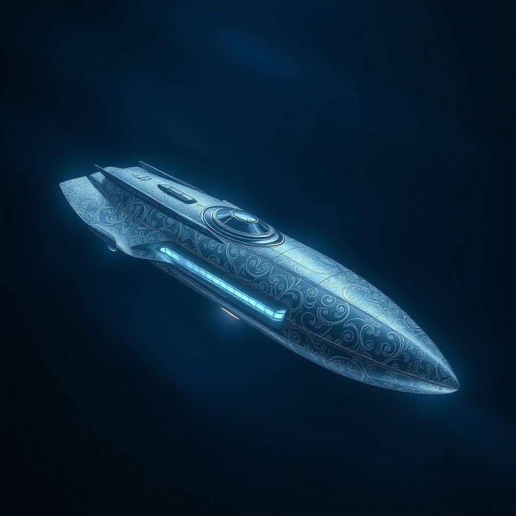 Filigree Spaceship Emitting Bioluminescent Glow in Retro-Fut...