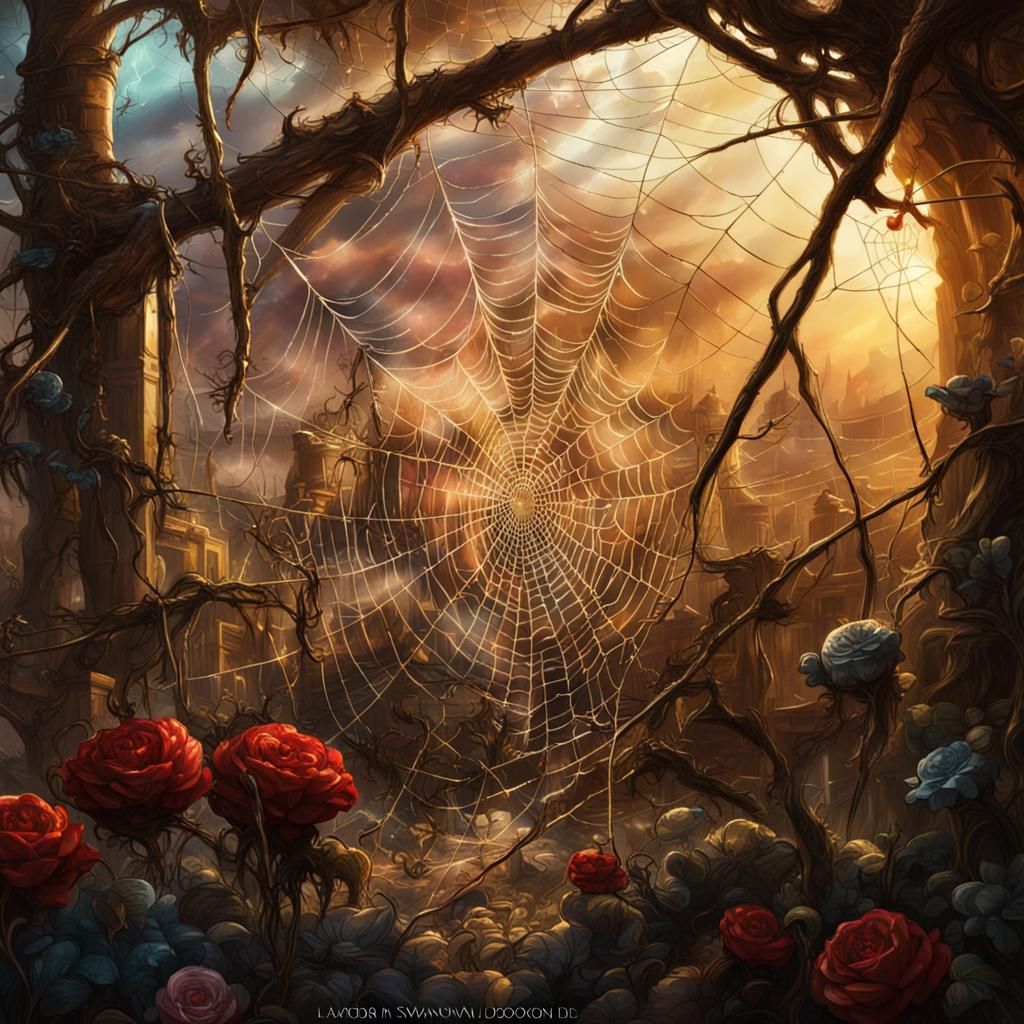 Alice in Wonderland Trapped in Giant Spiderwebs