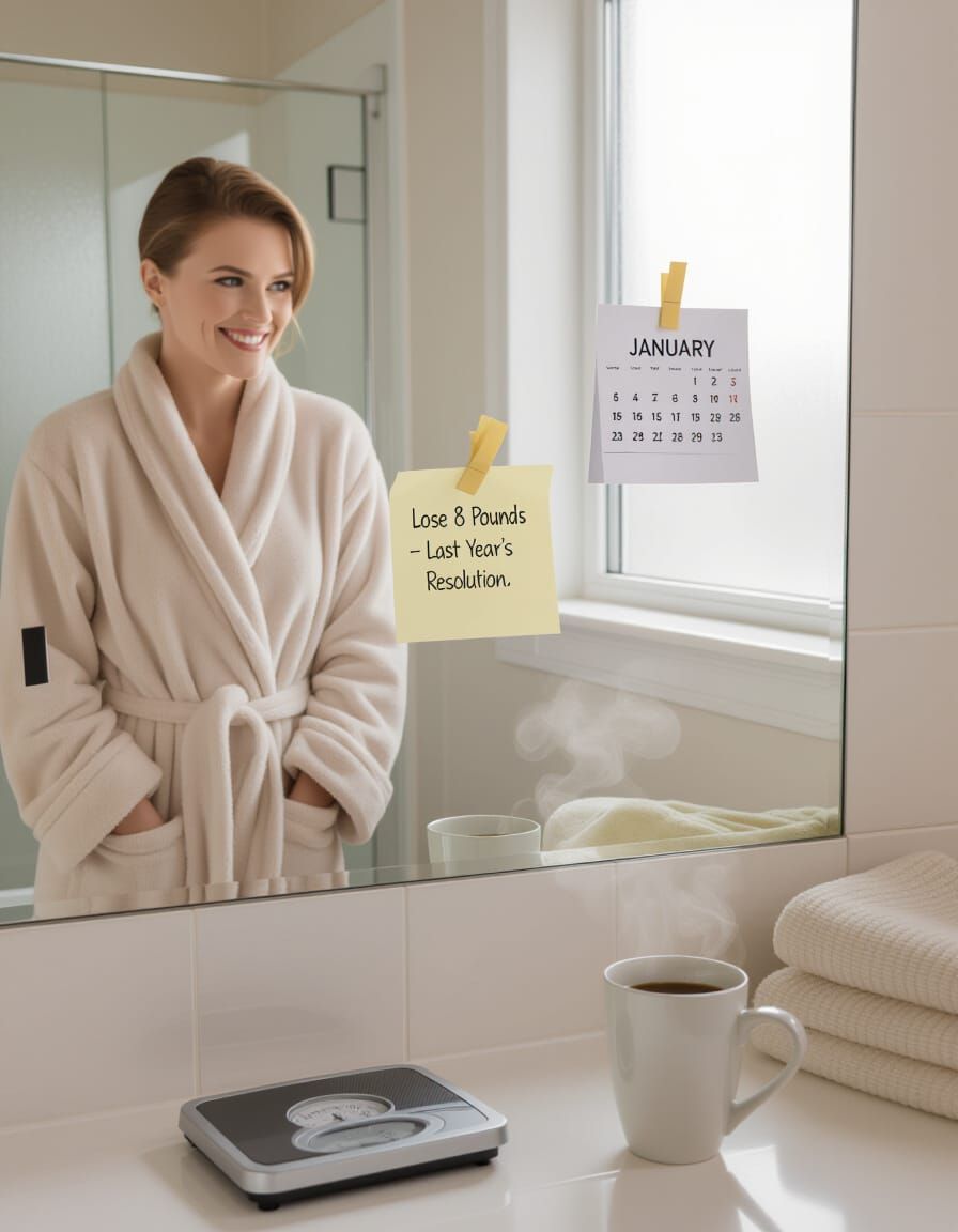 Humorous January Morning Bathroom Scene - Resolution Fail