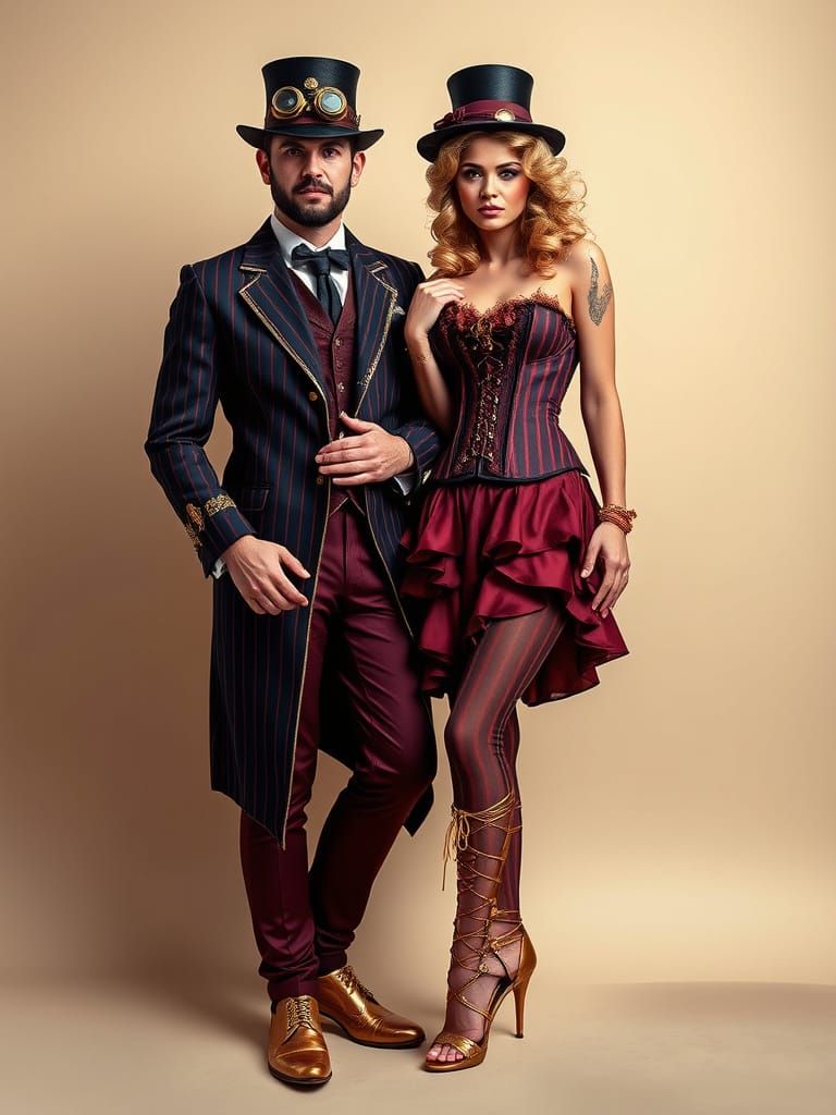 Steampunk Couple Exudes Elegance in Victorian-Inspired Attir...