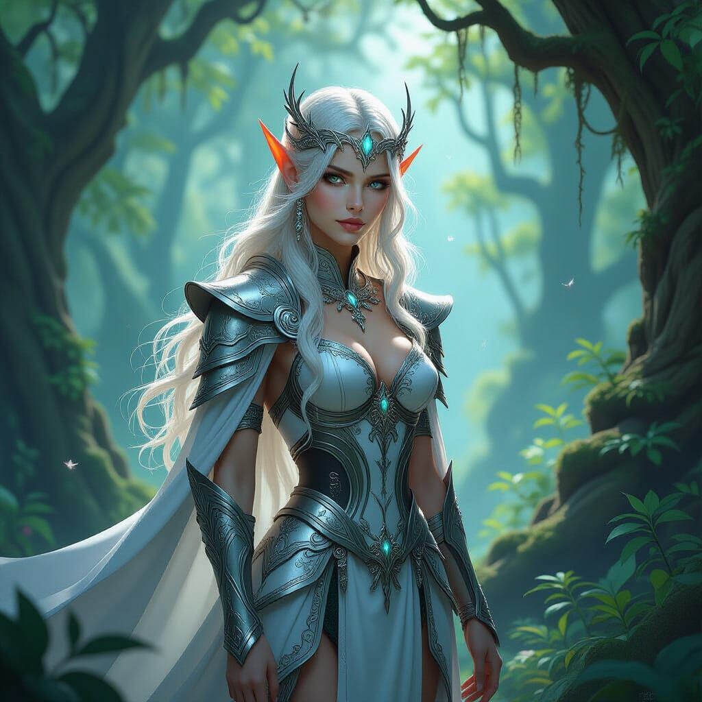 Majestic Elf in Ethereal Forest Fantasy Art