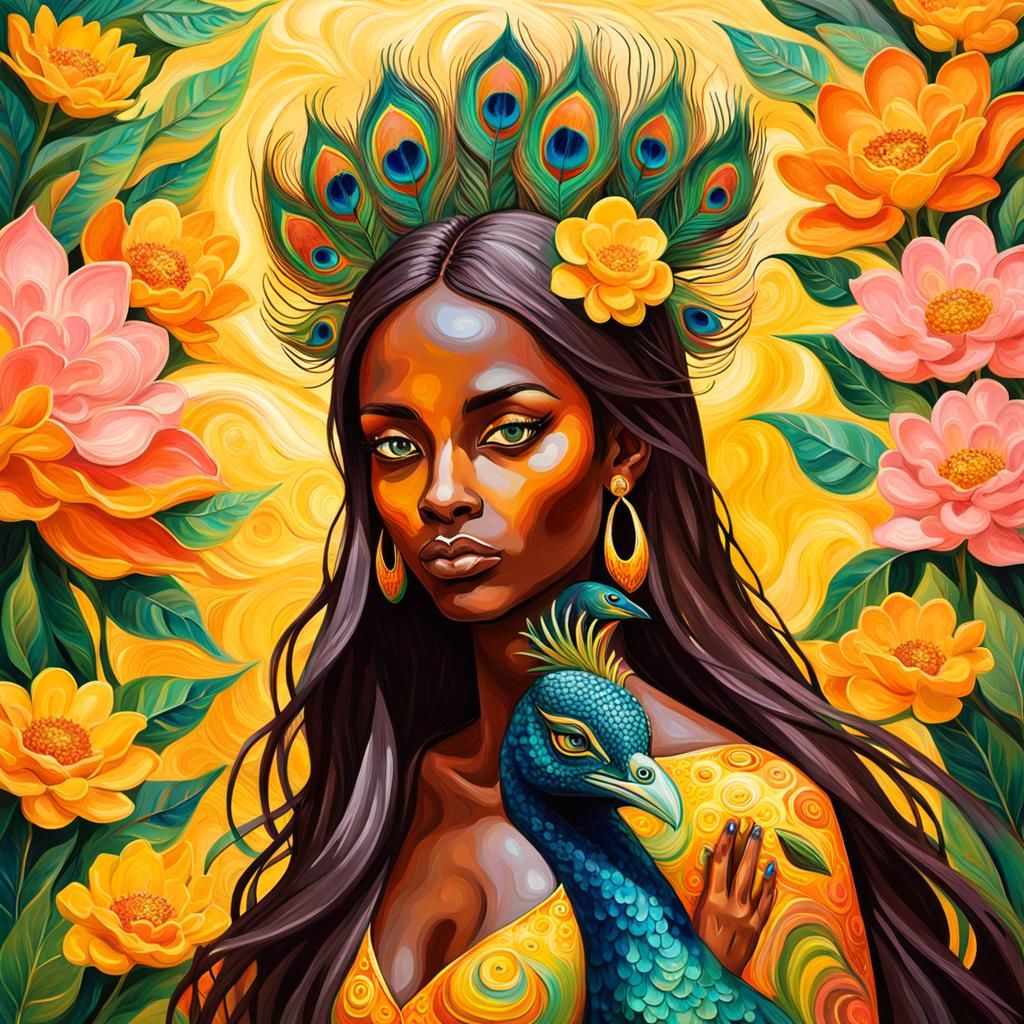 Dragon Peacock Woman in Vibrant Fauvism Style