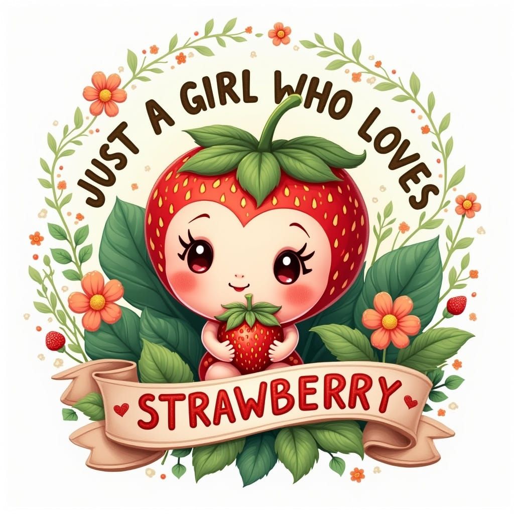Kawaii Strawberry Character Illustration in Whimsical Style