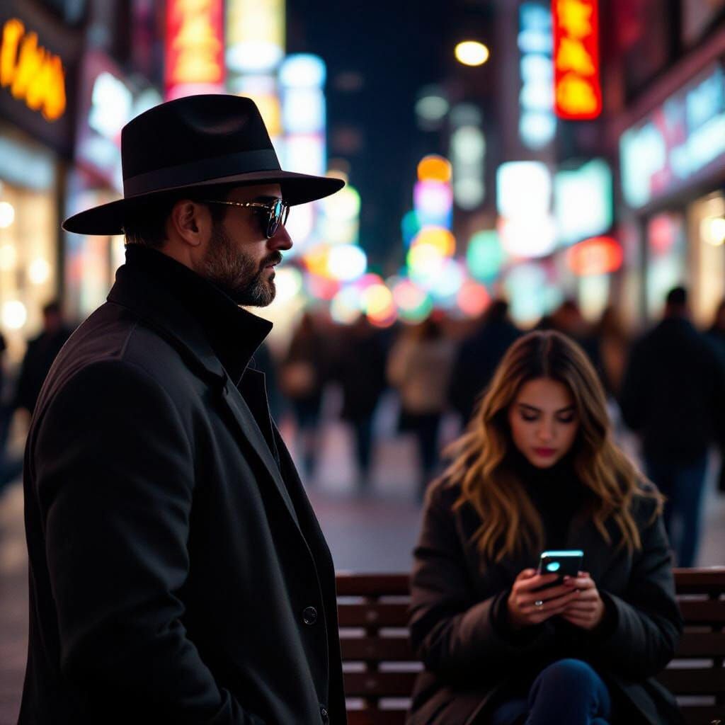 Man in Disguise Passes Woman on Busy Street